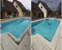 Avant/après rénovation des margelles d’une piscine à Foussemagne – intervention par WT TOUS TRAVAUX
