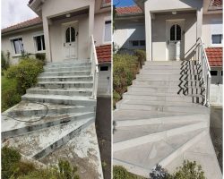 Avant/après rénovation d’un escalier extérieur avec dalles céramique à Argiésans– WT TOUS TRAVAUX